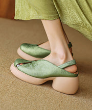 Comfy Splicing Chunky Sandals Green Cowhide Leather Hollow Out