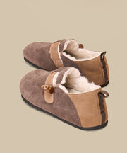 Comfy Splicing Flat Shoes Coffee Suede Fuzzy Wool Lined