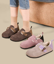 Comfy Splicing Flat Shoes Coffee Suede Fuzzy Wool Lined