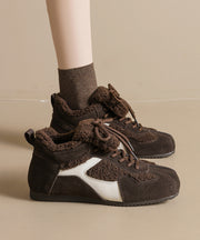 Comfy Splicing Platform Flat Shoes Leopard Suede Lace Up