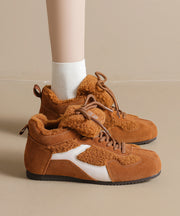 Comfy Splicing Platform Flat Shoes Leopard Suede Lace Up