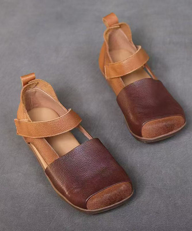 Comfy Splicing Walking Sandals Brown Faux Leather Hollow Out