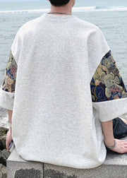 Cool Black O Neck Embroideried Cotton Men's T Shirts Summer