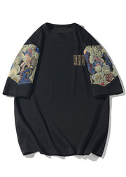 Cool Black O Neck Embroideried Cotton Men's T Shirts Summer
