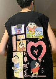 Cool Black O Neck Print Cotton Oversized Tanks Men Summer