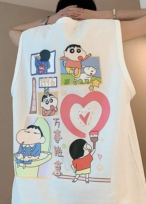 Cool Black O Neck Print Cotton Oversized Tanks Men Summer