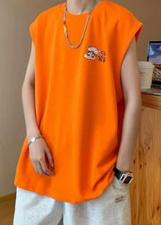 Cool Black O Neck Print Cotton Oversized Tanks Men Summer