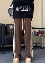 Cool Black Striped Drawstring Patchwork Cotton Mens Pants Spring