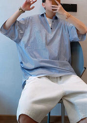 Cool Blue Oversized Striped Cotton Mens Tshirt Summer