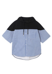 Cool Blue Striped Patchwork Cotton Men Hooded Sweatshirt Summer