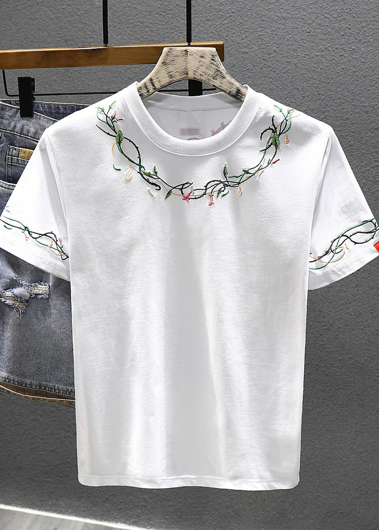 Cool White Embroideried Cotton Best T Shirts For Men Summer