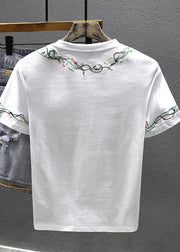 Cool White Embroideried Cotton Best T Shirts For Men Summer