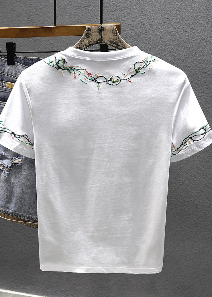 Cool White Embroideried Cotton Best T Shirts For Men Summer