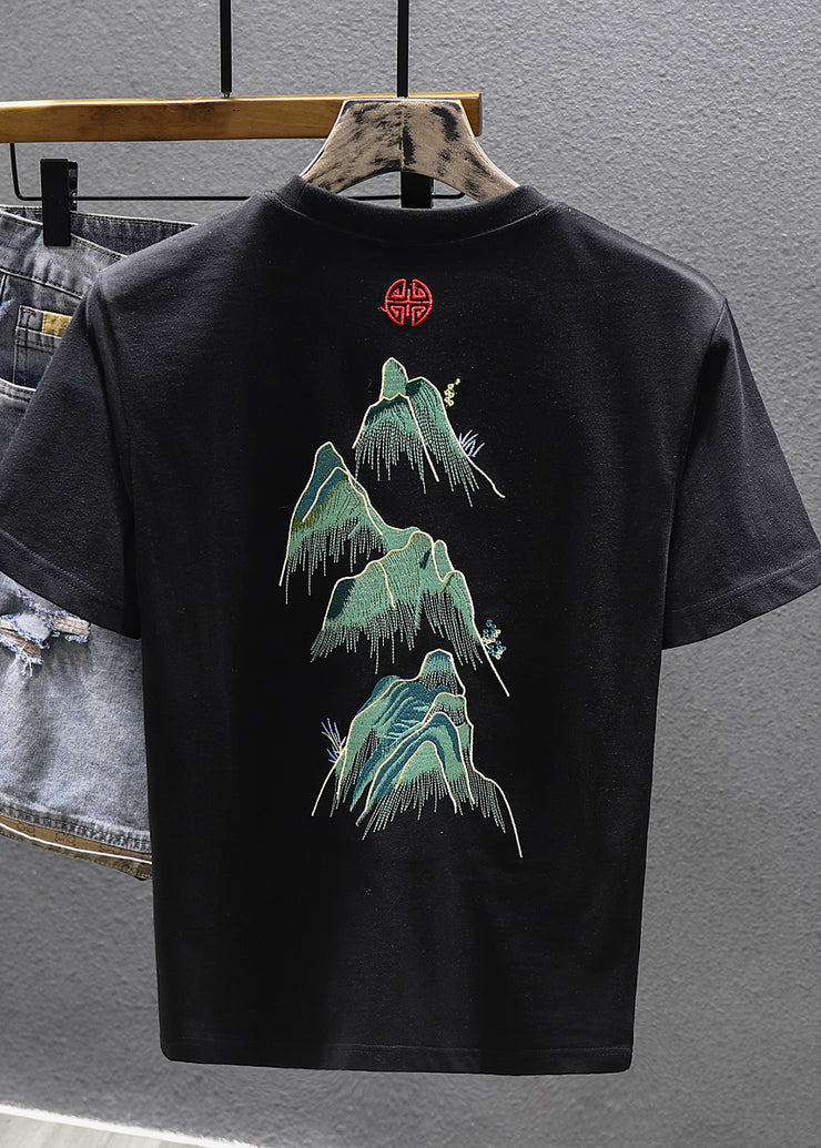 Cool White O Neck Embroideried Cotton Men T Shirts Summer