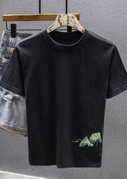 Cool White O Neck Embroideried Cotton Men T Shirts Summer