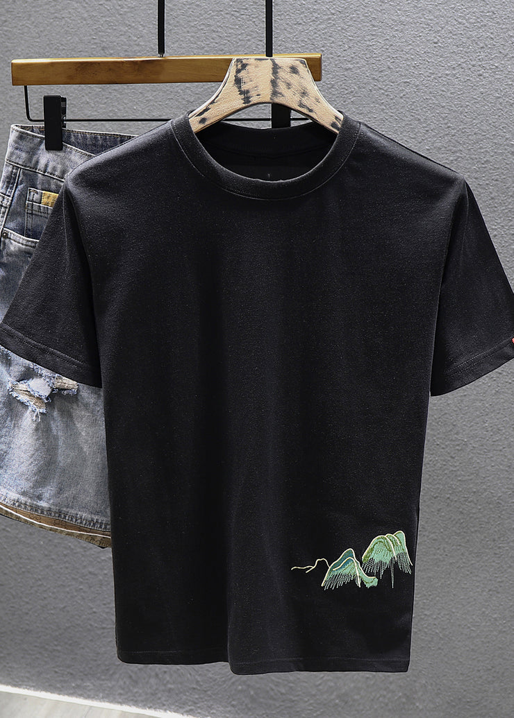 Cool White O Neck Embroideried Cotton Men T Shirts Summer