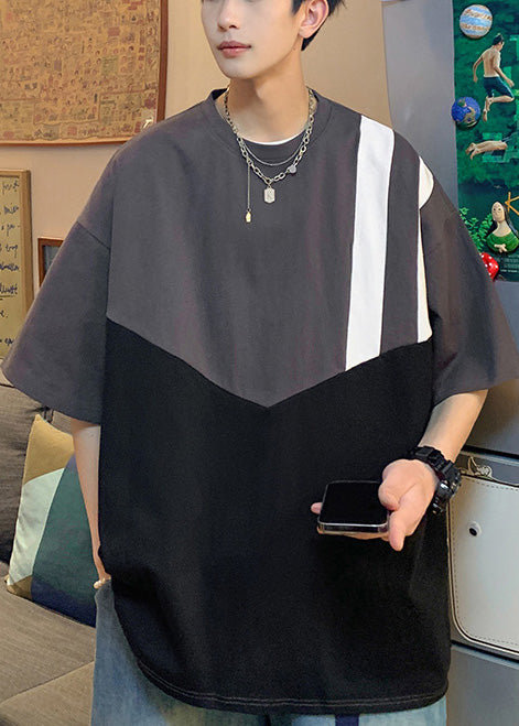 Cool White Oversized Patchwork Cotton Men Moisture Wicking Shirts Summer