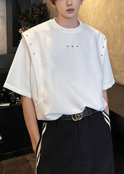 Cool White Oversized Patchwork Rivet Cotton T Shirts Summer