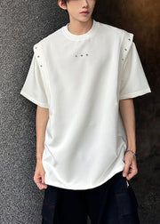 Cool White Oversized Patchwork Rivet Cotton T Shirts Summer