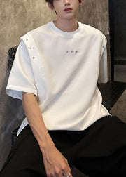Cool White Oversized Patchwork Rivet Cotton T Shirts Summer