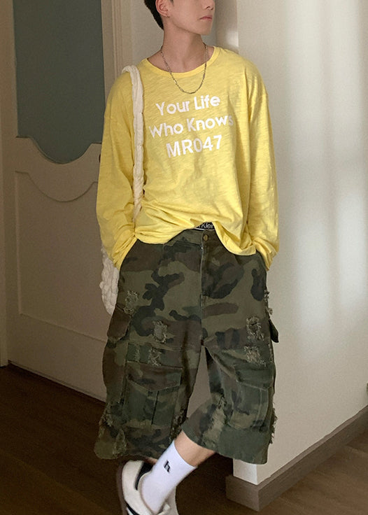 Cool Yellow O Neck Graphic Cotton Men T Shirt Spring