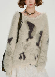 Cozy Beige Oversized Warm Fuzzy Fur Fluffy Knit Tops Winter