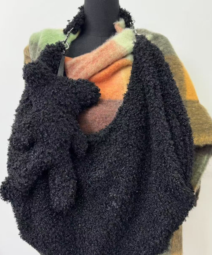 Cozy Black Large Capacity Faux Fur Shoulder Bags