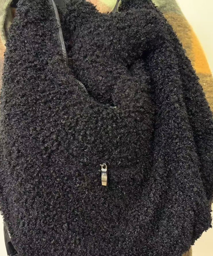 Cozy Black Large Capacity Faux Fur Shoulder Bags