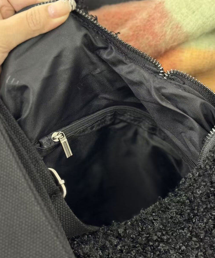 Cozy Black Large Capacity Faux Fur Shoulder Bags