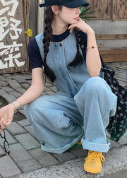 Cozy Denim Blue Oversized With Pockets Jumpsuit Fall