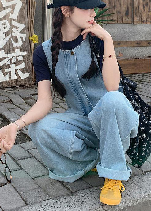 Cozy Denim Blue Oversized With Pockets Jumpsuit Fall