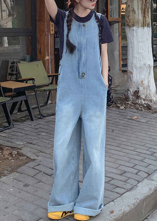 Cozy Denim Blue Oversized With Pockets Jumpsuit Fall