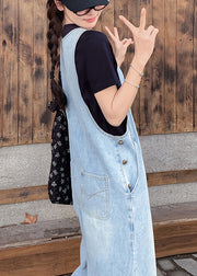 Cozy Denim Blue Oversized With Pockets Jumpsuit Fall