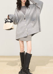 Cozy Grey Oversized Button Down Knit Cardigan Winter