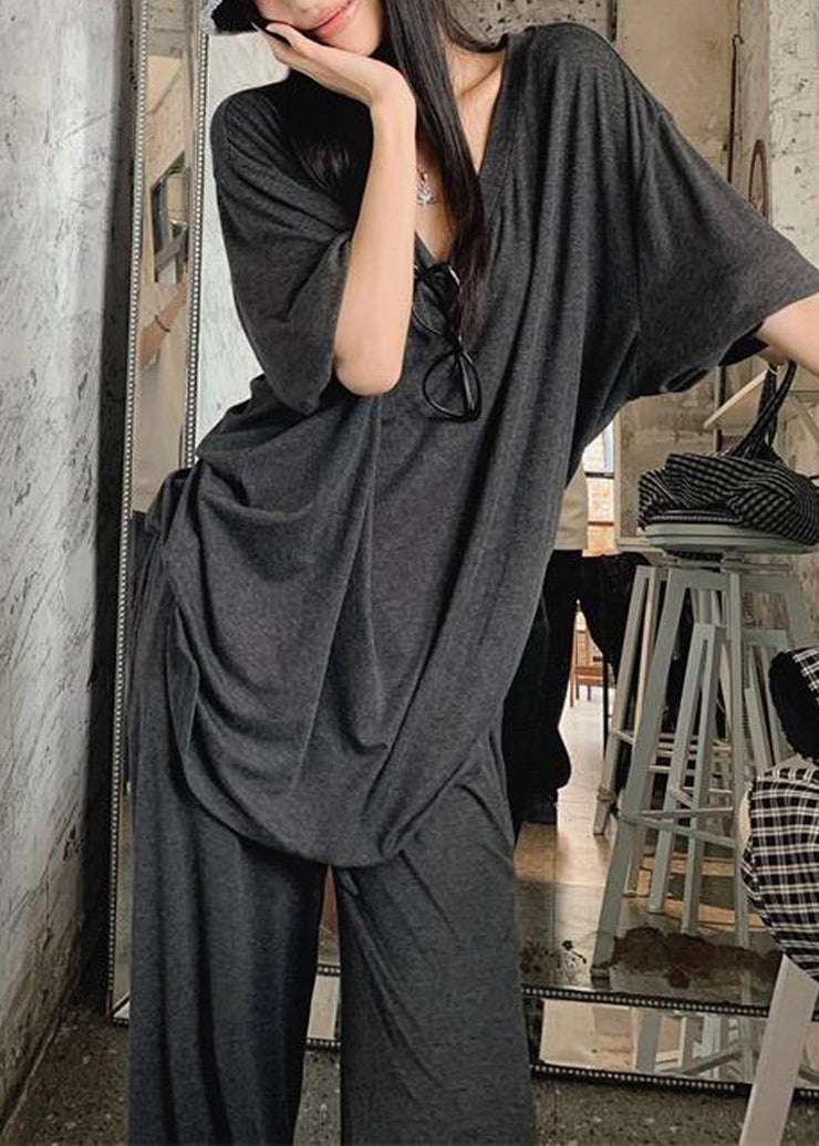 Cozy Grey Oversized Cotton Two Pieces Set Fall