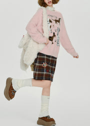 Cozy Pink Cute Puppy Jacquard Knitted Tops Winter