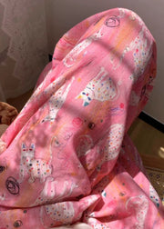 Cozy Pink Print Elastic Waist Cotton Pajamas Pants Summer
