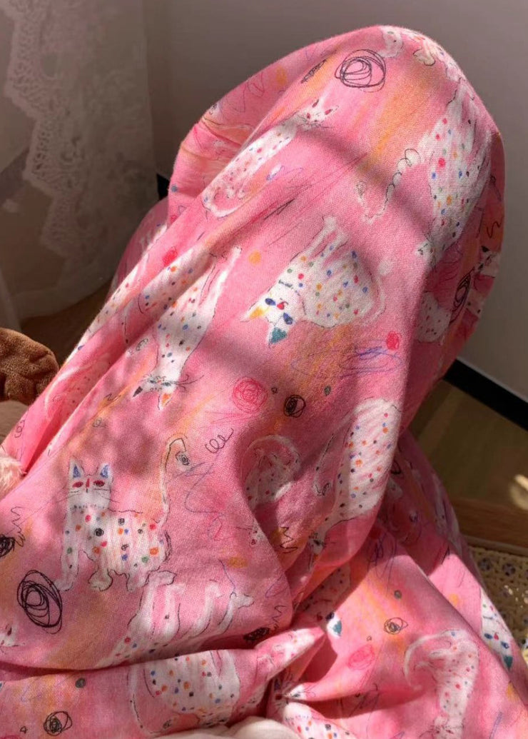 Cozy Pink Print Elastic Waist Cotton Pajamas Pants Summer
