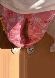Cozy Pink Print Elastic Waist Cotton Pajamas Pants Summer