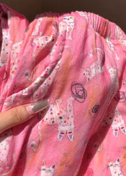 Cozy Pink Print Elastic Waist Cotton Pajamas Pants Summer