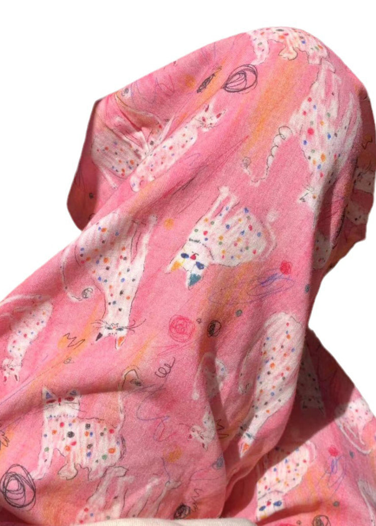 Cozy Pink Print Elastic Waist Cotton Pajamas Pants Summer