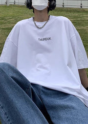 Cozy White O-Neck Print Cotton Men T Shirt Summer