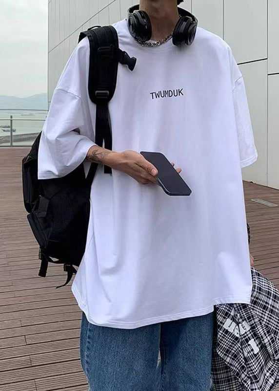 Cozy White O-Neck Print Cotton Men T Shirt Summer