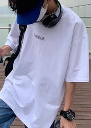 Cozy White O-Neck Print Cotton Men T Shirt Summer