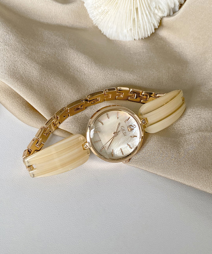 Cute Apricot Alloy Quartz Movement Hardlex Crystal Watches