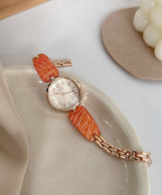 Cute Apricot Alloy Quartz Movement Hardlex Crystal Watches
