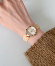 Cute Apricot Alloy Quartz Movement Hardlex Crystal Watches