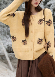 Cute Apricot Print Button Cotton Knit Cardigan Long Sleeve