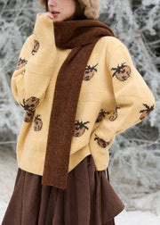 Cute Apricot Print Button Cotton Knit Cardigan Long Sleeve