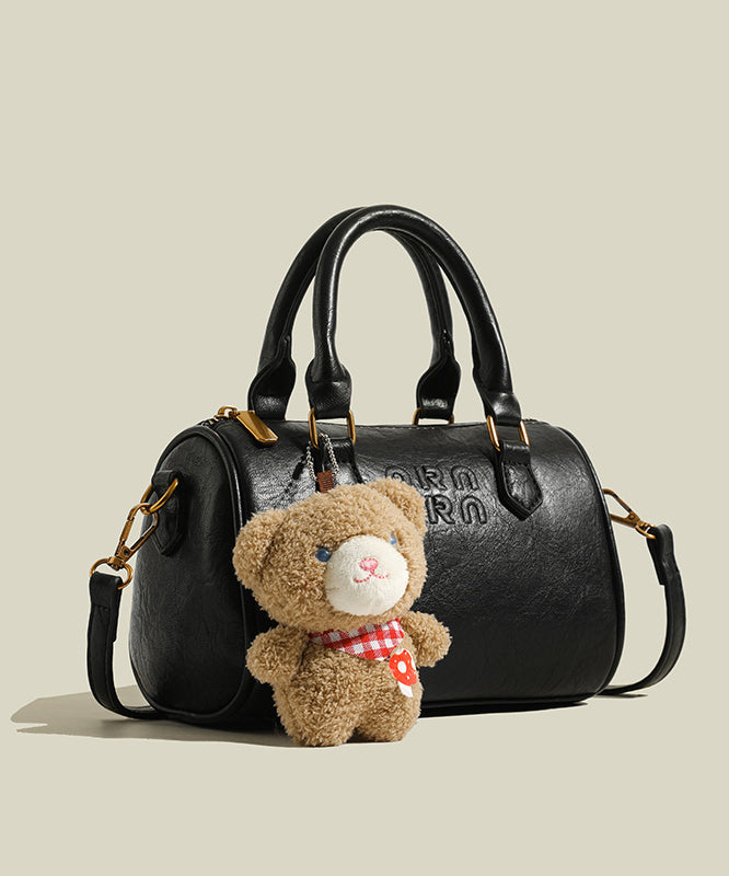 Cute Bear Decorated Solid Durable Faux Leather Tote Handbag